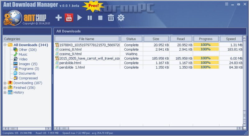 Ant Download Manager Interface Showing Multiple Downloads